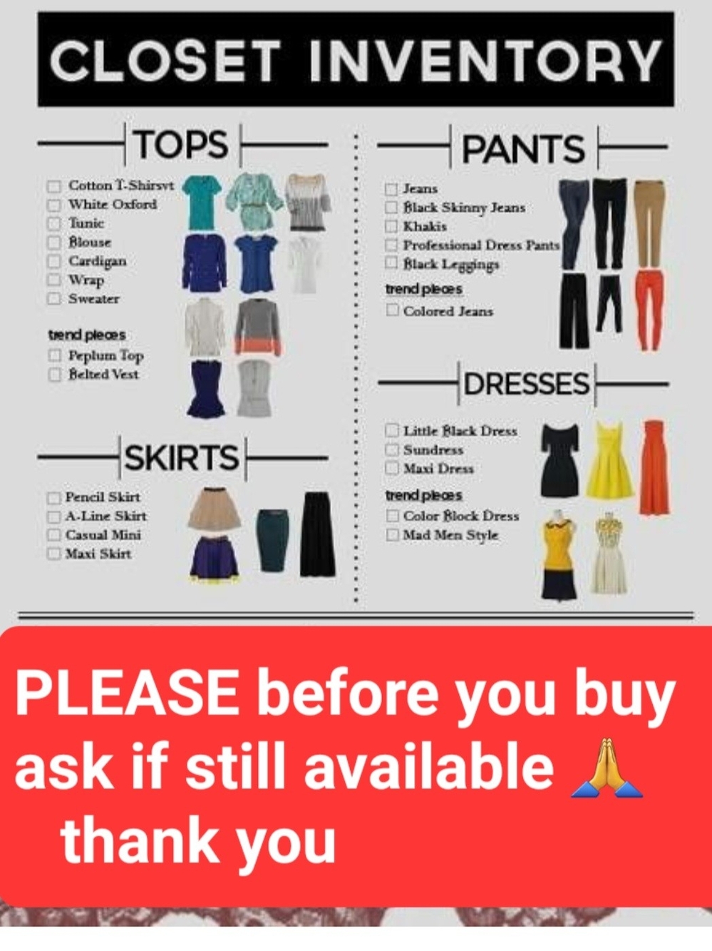 Closet Inventory Chart β Women Pants & Jumpsuits (Informational Poster)